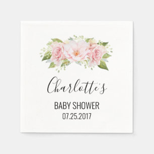 Blush Pink Watercolor Flowers Baby Shower Napkin
