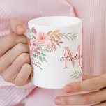 Blush Pink Watercolor Flowers Custom Monogram Name Coffee Mug<br><div class="desc">A beautiful blush pink and sage green hand painted watercolor floral illustration on a mug with your own personalized monogram and name.</div>