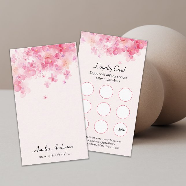Blush Pink Watercolor Flowers Makeup Artist Loyalty Card (Creator Uploaded)