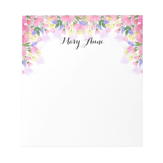 Blush Pink Watercolor Flowers Personalized Notepad (Front)