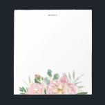 Blush Pink Watercolor Garden Roses Custom Notepad<br><div class="desc">Pretty and feminine custom notepad featuring watecolor illustrations of garden roses, hydrangeas and eucalyptus bouquet. Personalize by adding a name or a short phrase. This will be a perfect personalized gift.</div>