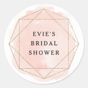 Blush Pink Watercolor Gem Glitter Bridal Shower Classic Round Sticker