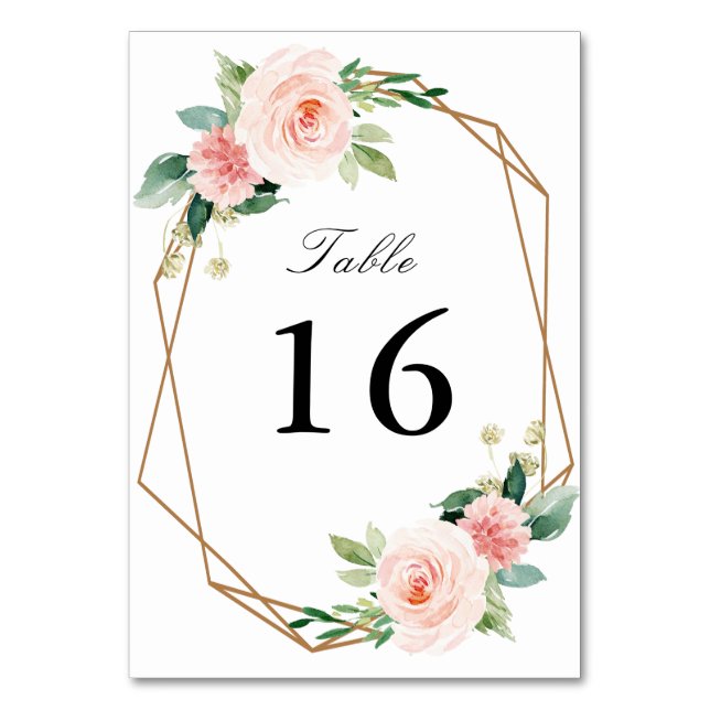 blush pink watercolor geometric wedding table number (Back)