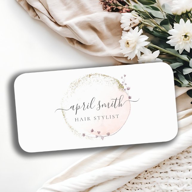 Blush Pink Watercolor Gold Circle Floral Wreath Name Tag (Creator Uploaded)