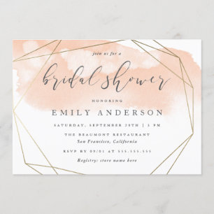 Blush Pink Watercolor Gold Elegant Bridal Shower Invitation