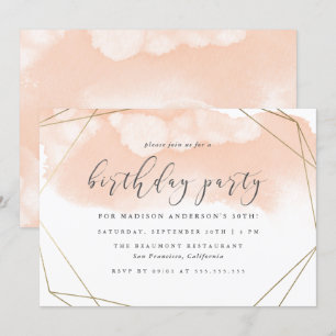 Blush Pink Watercolor Gold Geometric Birthday Invitation
