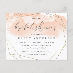 Blush Pink Watercolor Gold Geometric Bridal Shower Invitation Postcard