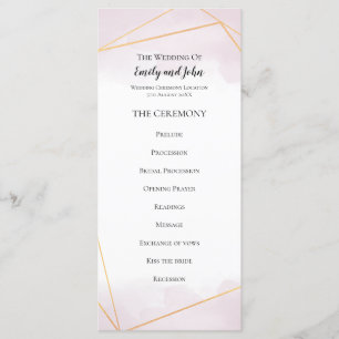 Blush Pink Watercolor Gold Geometric Lines Wedding Program
