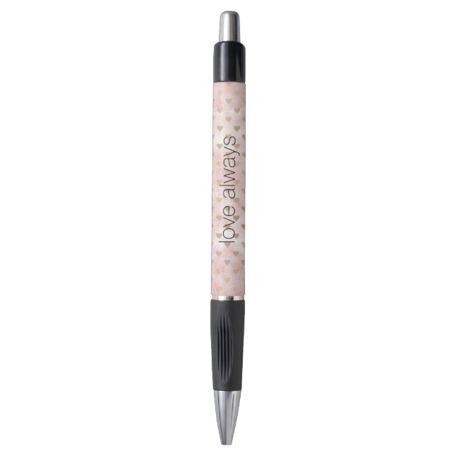 Blush Pink Watercolor Gold Hearts Pen (Front Vertical)