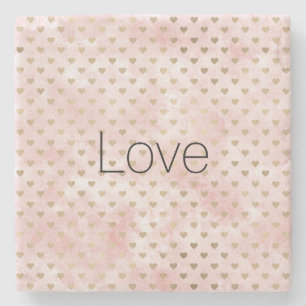 Blush Pink Watercolor Gold Hearts Stone Coaster