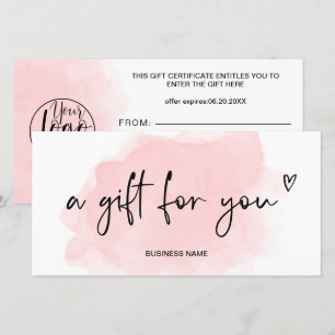 blush pink watercolor heart logo gift certificate