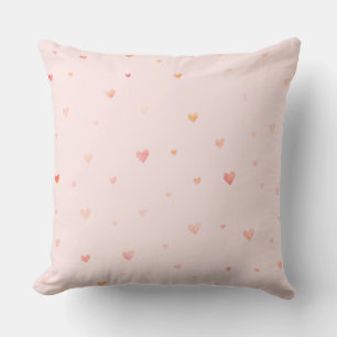 Blush Pink Watercolor Hearts Throw Pillow