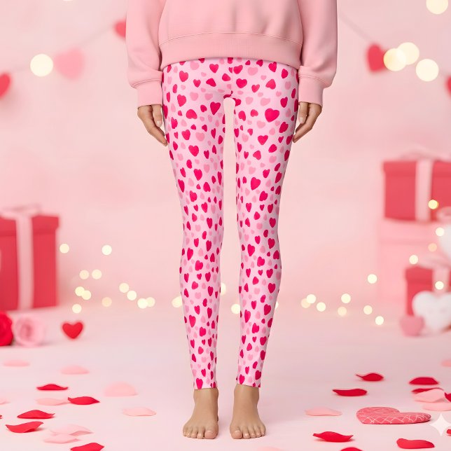 Blush Pink Watercolor Hearts Valentine Gift Leggings (Creator Uploaded)
