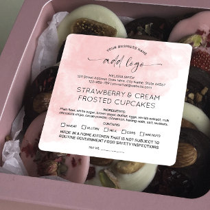 Blush Pink Watercolor Home Bakery Food Ingredients Square Sticker