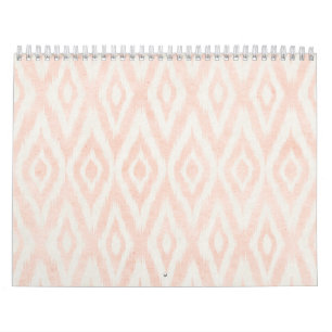 Blush Pink Watercolor Ikat Geometric Painted Print Calendar