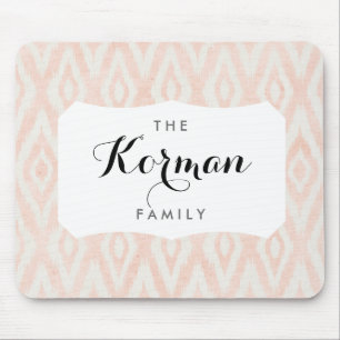 Blush Pink Watercolor Ikat Geometric Painted Print Mouse Pad