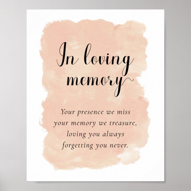 Blush Pink Watercolor In Loving Memory Wedding Poster (Front)