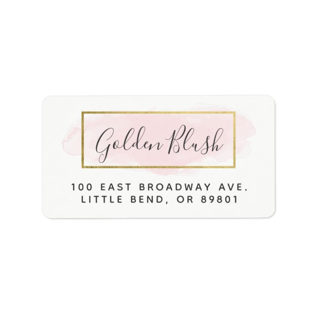 Blush Pink Watercolor & Modern Gold Chic Address Label (Front)