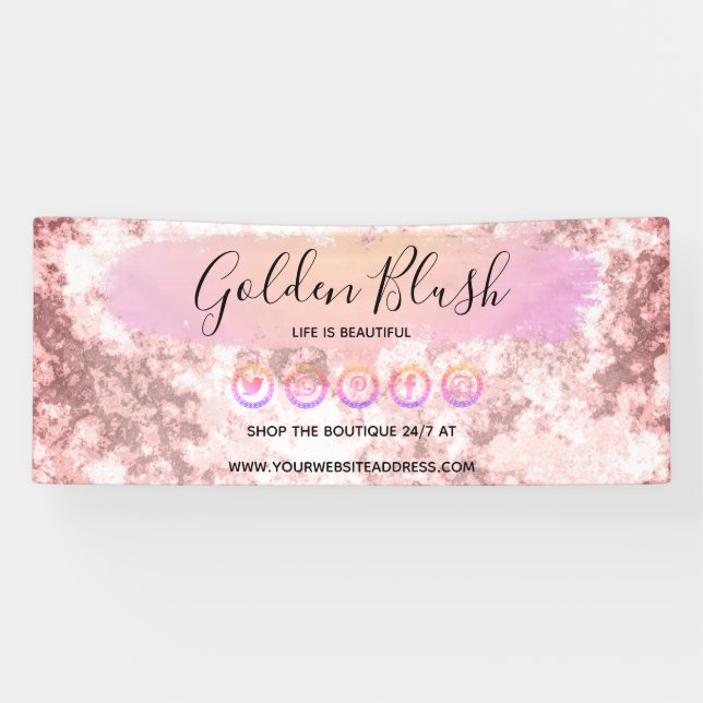 Blush Pink Watercolor & Modern Gold Geometric Chic Banner (Horizontal)