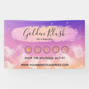 Blush Pink Watercolor & Modern Gold Geometric Chic Banner