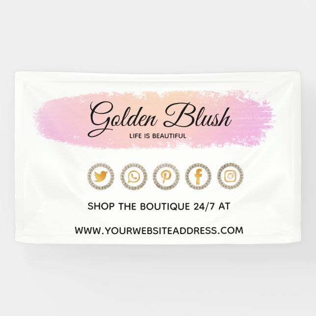 Blush Pink Watercolor & Modern Gold Geometric Chic Banner (Horizontal)