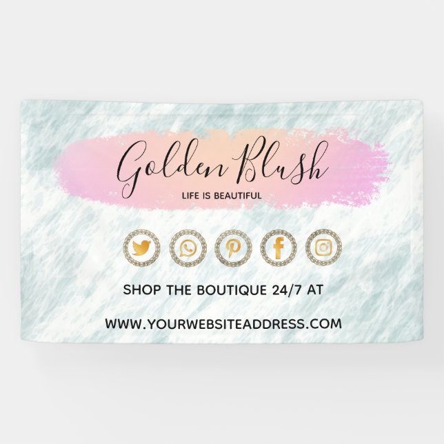 Blush Pink Watercolor & Modern Gold Geometric Chic Banner (Horizontal)