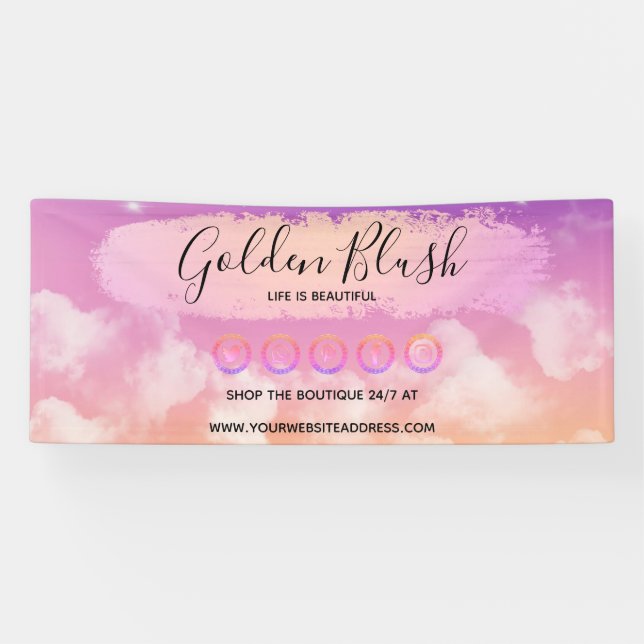 Blush Pink Watercolor & Modern Gold Geometric Chic Banner (Horizontal)