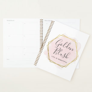 Blush Pink Watercolor & Modern Gold Geometric Chic Planner
