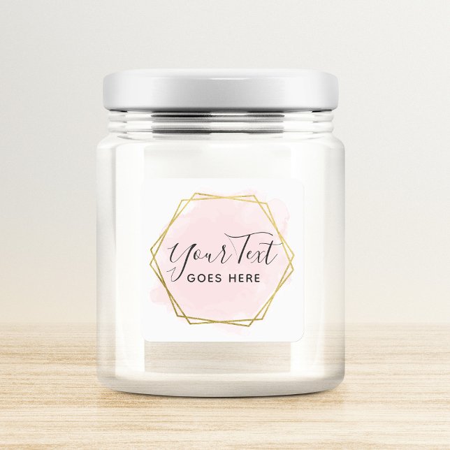 Blush Pink Watercolor & Modern Gold Geometric Chic Square Sticker (Creator Uploaded)