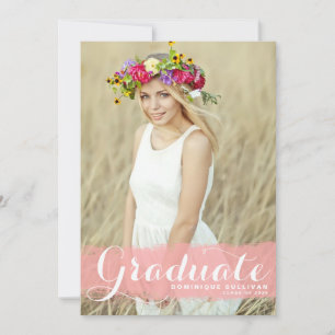 Blush Pink Watercolor Overlay Photo Graduation Invitation