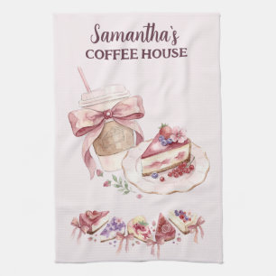 Blush Pink Watercolor Patisserie Cafe Branding Kitchen Towel