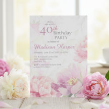 Blush Pink Watercolor Peony 40th Birthday