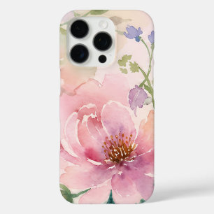 Blush Pink Watercolor Peony Floral iPhone 16 Pro Case
