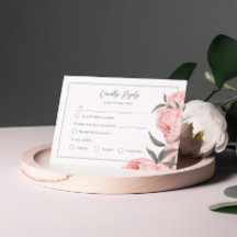 Blush Pink Watercolor Peony Wedding RSVP Card