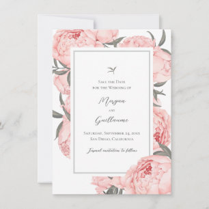 Blush Pink Watercolor Peony Wedding Save The Date