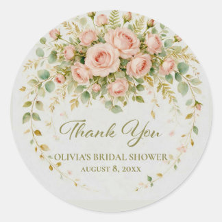 Blush Pink Watercolor Rose Bridal Shower Thank You Classic Round Sticker