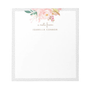 Blush Pink Watercolor Rose Floral Bouquet Framed Notepad