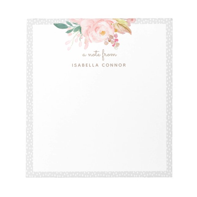 Blush Pink Watercolor Rose Floral Bouquet Framed Notepad (Front)
