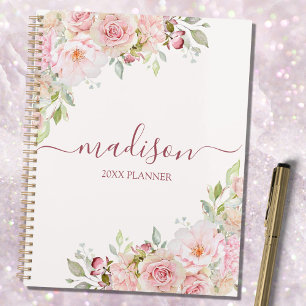 Blush Pink Watercolor Rose Flower Floral Elegant Planner