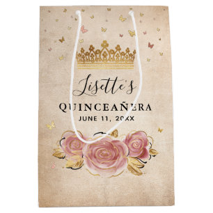 Blush Pink Watercolor Rose Gold Quinceanera Medium Gift Bag