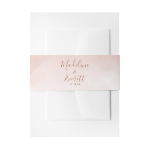 Blush Pink Watercolor & Rose Gold Wedding Monogram Invitation Belly Band