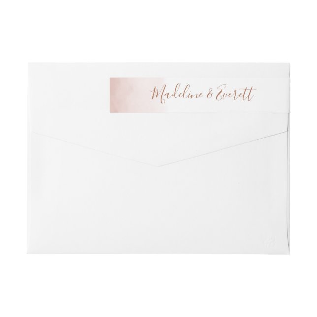 Blush Pink Watercolor & Rose Gold Wedding Wrap Around Label (Back)