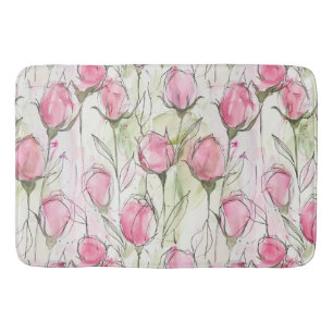 Blush Pink Watercolor Rosebuds Bath Mat