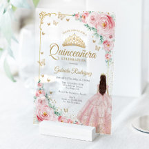 Blush Pink Watercolor Roses Gold Quinceanera