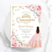 Blush Pink Watercolor Roses Gold Quinceanera