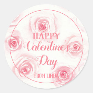 Blush pink watercolor roses happy valentine's classic round sticker