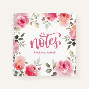 Blush Pink Watercolor Roses Peonies Personalized Notebook