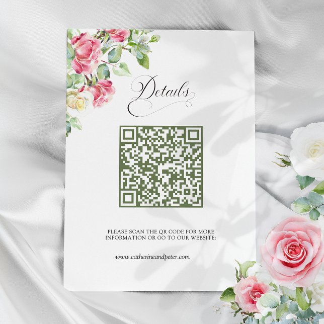 Blush Pink Watercolor Roses QR Code Wedding Enclosure Card (Creator Uploaded)