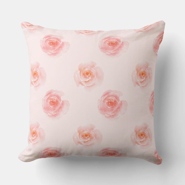 Blush Pink Watercolor Roses Throw Pillow (Front)
