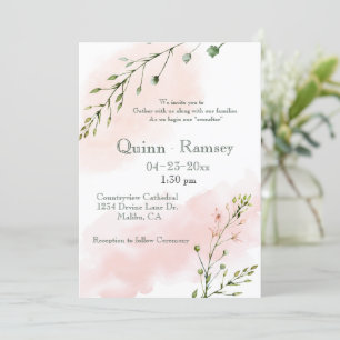 Blush Pink Watercolor Script Wedding Invitation